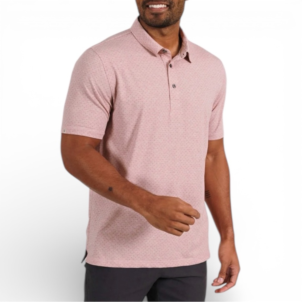 Linksoul Delray Polo Shirt Men's XXL Pink Micro‎ Dot Performance Golf Stretch